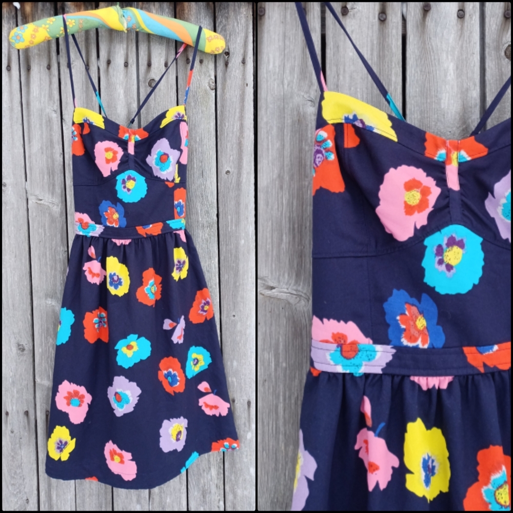 American Eagle colorful print summer sun dress open tie back floral Womens 8